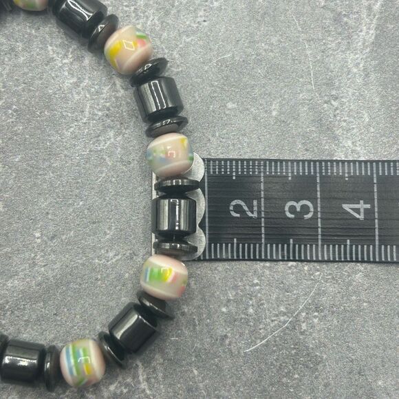 Mens Womens Black Multi Color Healing Stone Protection Grounding Beaded Bracelet - Picture 5 of 6